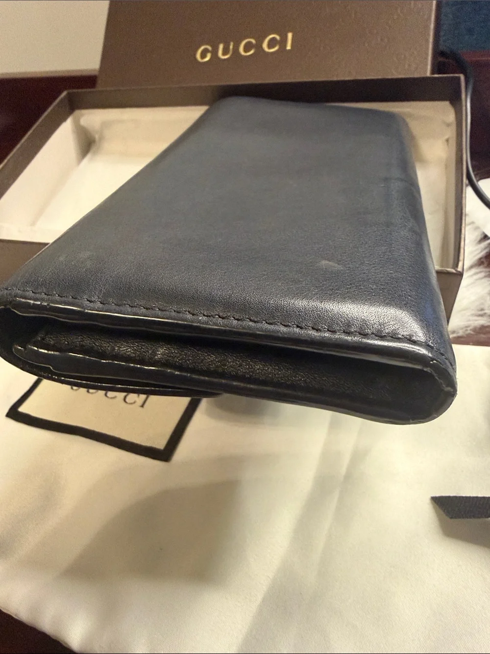 Gucci Black Leather Continental Wallet with Gold Double GG Emblem - Picture 5 of 12